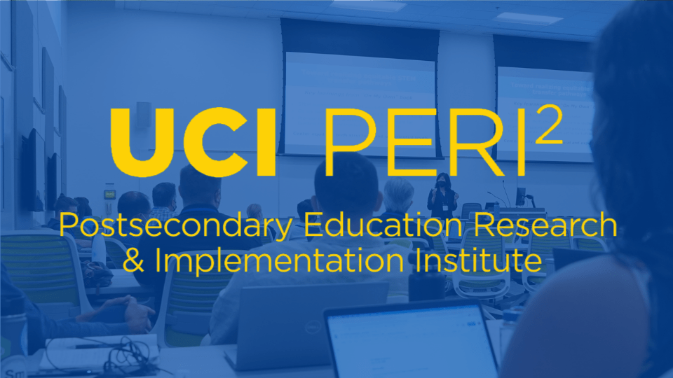 UCI PERI2 wordmark overlaid on an image of students ina classroom