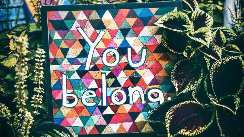 colorful sign that reads "you belong"