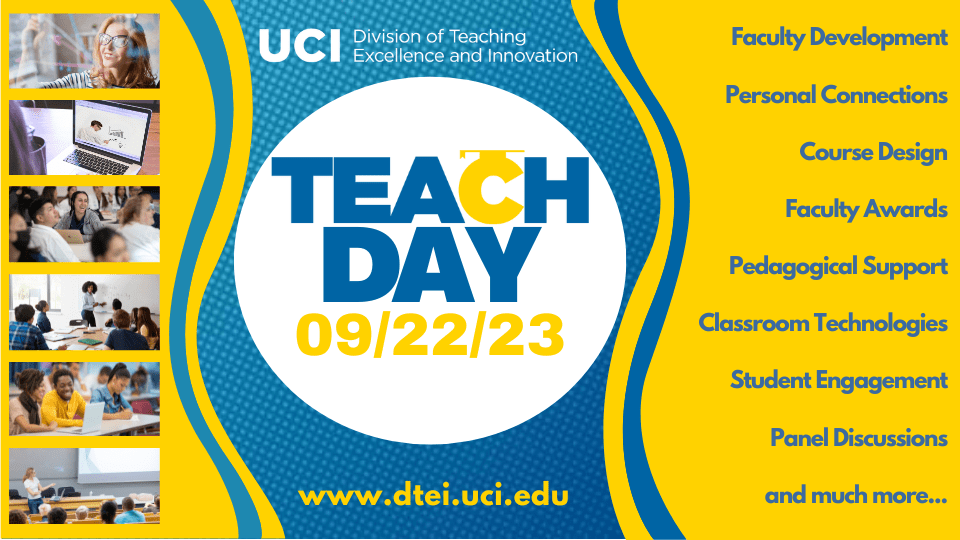 blue and yello banner with "Teach Day" logo in he center