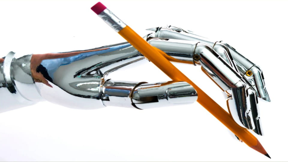 robotic hand holding a pencil